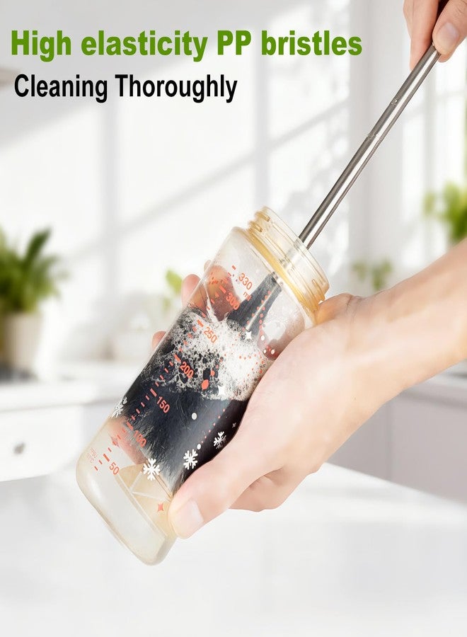 FunCee [3 Pack] Bottle Brushes, Stainless Steel Long Handle Water Bottle Scrub Cleaning Brush Set Including Straw & Lid Cleaner for Baby Bottles, Sports Cups, Coffee Mugs, Tumblers - Image 2